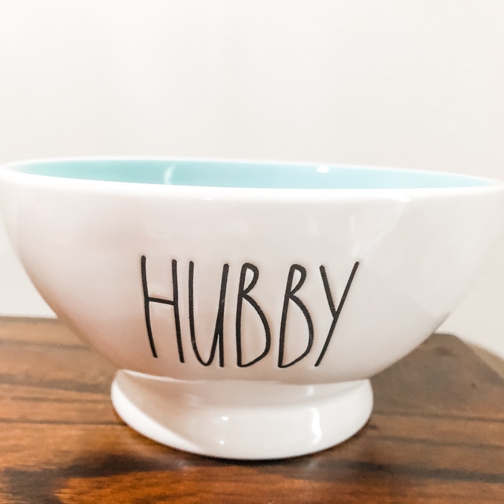 Rae Dunn “Hubby” bowl with blue interior